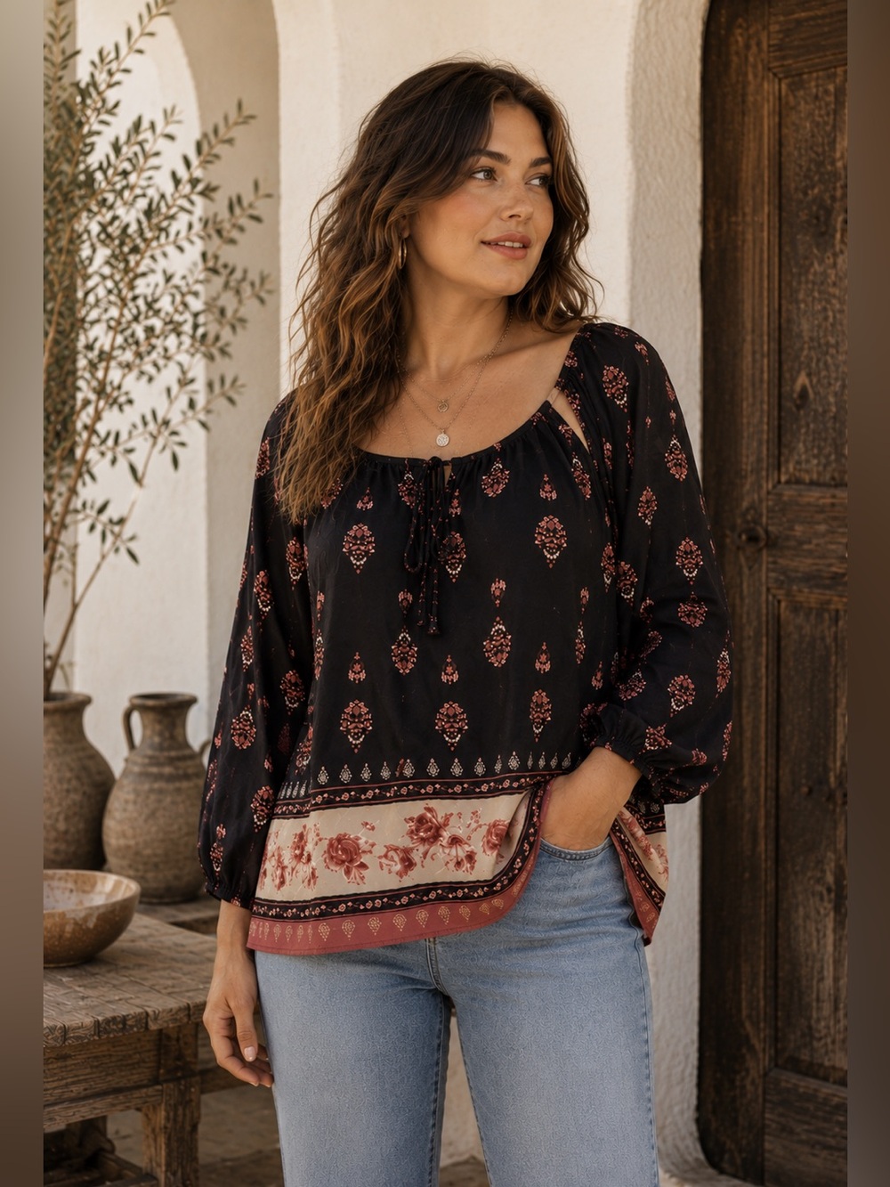 Liberty Love Plus Size Blouse Cold Shoulder BOHO Floral Flower Blouse Size 1X
